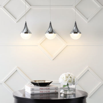 Elyse Teardrop Modern Mid-Century Iron/Acrylic Integrated Linear LED Pendant - JONATHAN Y